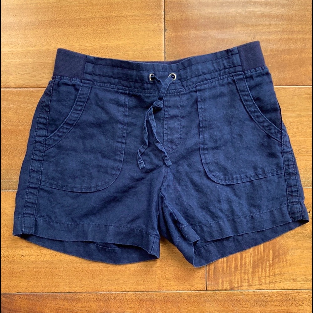 Athleta Drawstring Linen Shorts Navy Blue